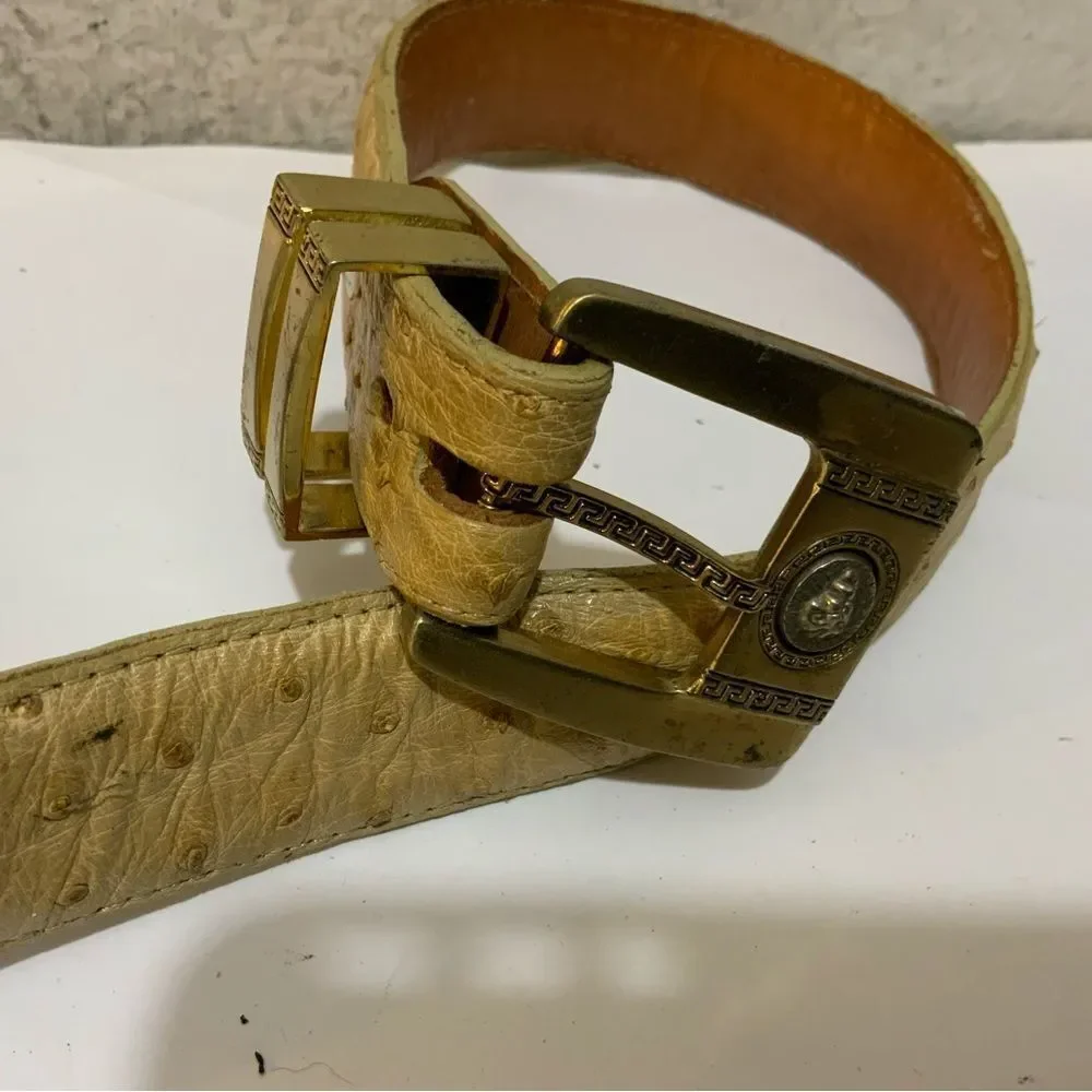 Vintage Western Ostrich Leather Print Belt In Size 38